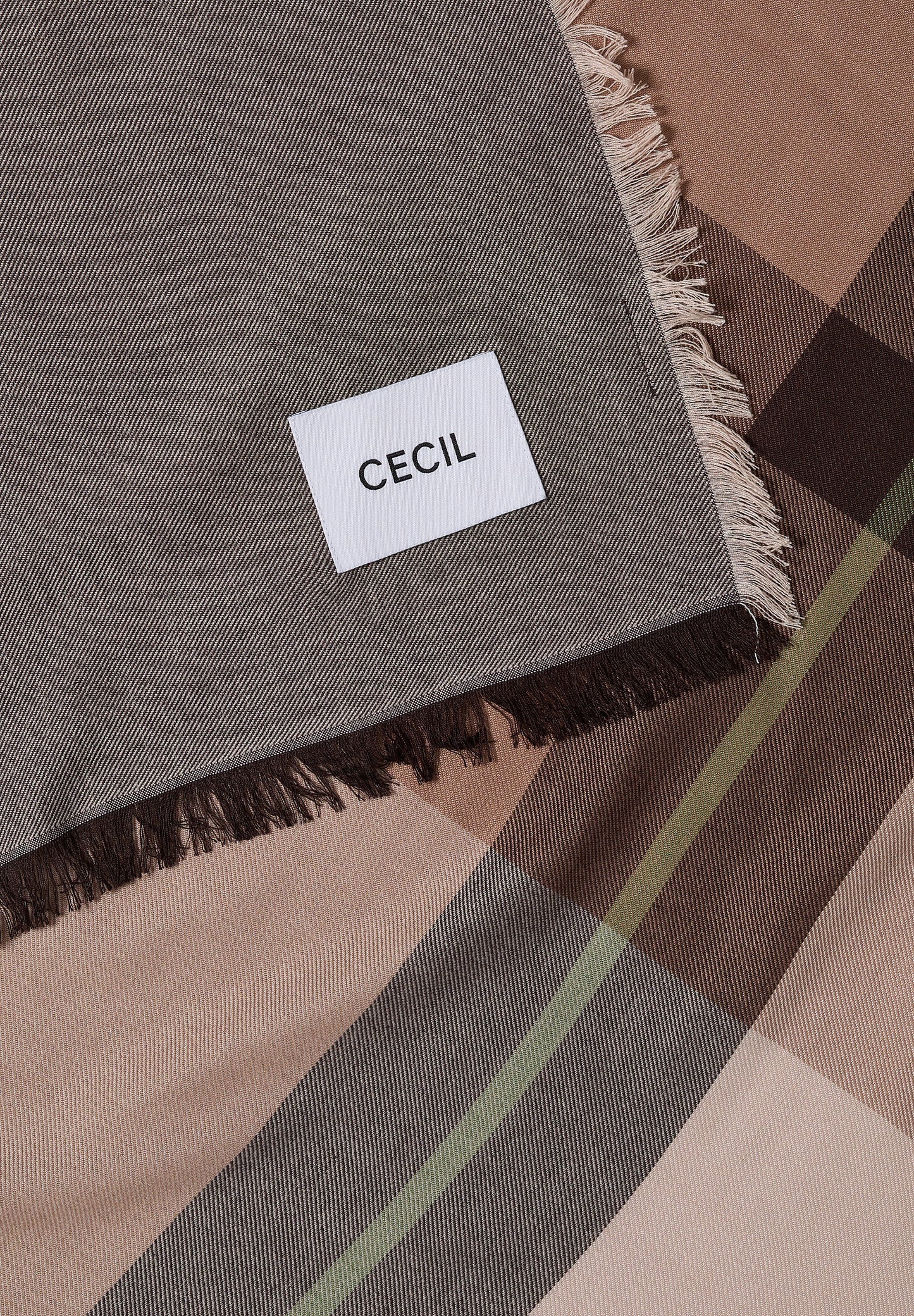 CECIL - Kariertes Tuch mit feinen Fransen - Farbe: dark toffee brown