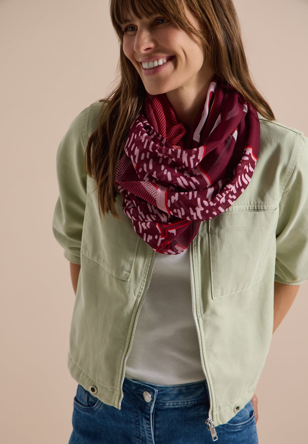 CECIL - Loop-Schal mit Patchwork-Print - Farbe: red wine