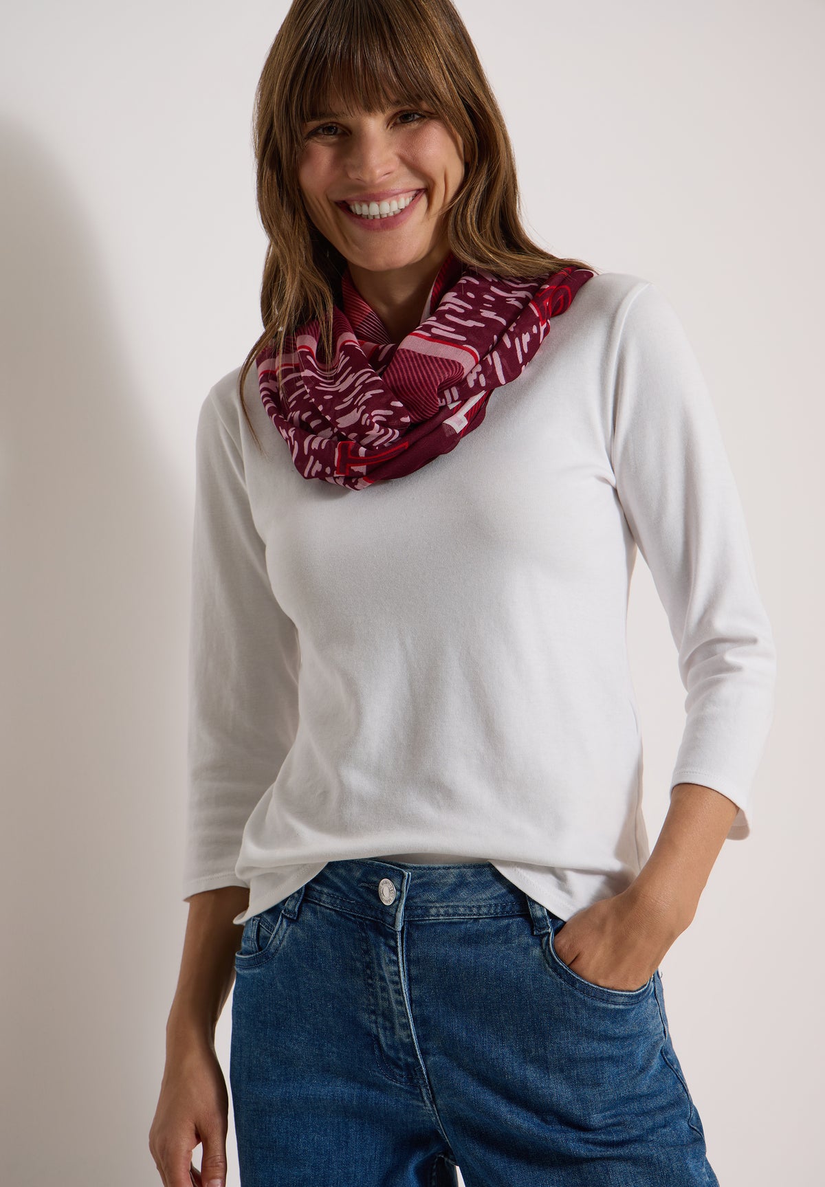 CECIL - Loop-Schal mit Patchwork-Print - Farbe: red wine