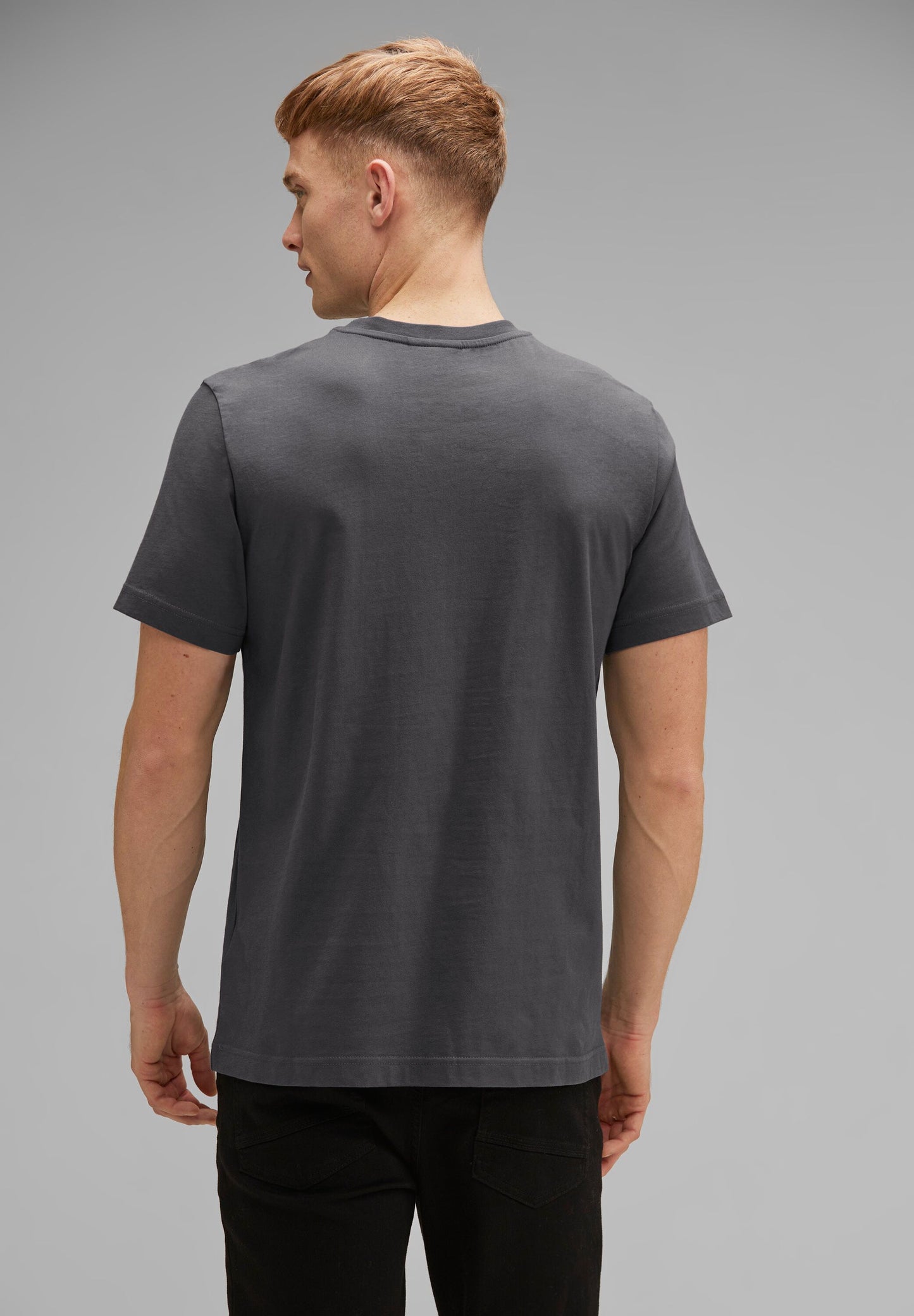 Street One MEN - Herren Basic T-Shirt in Unifarbe - dark iron grey