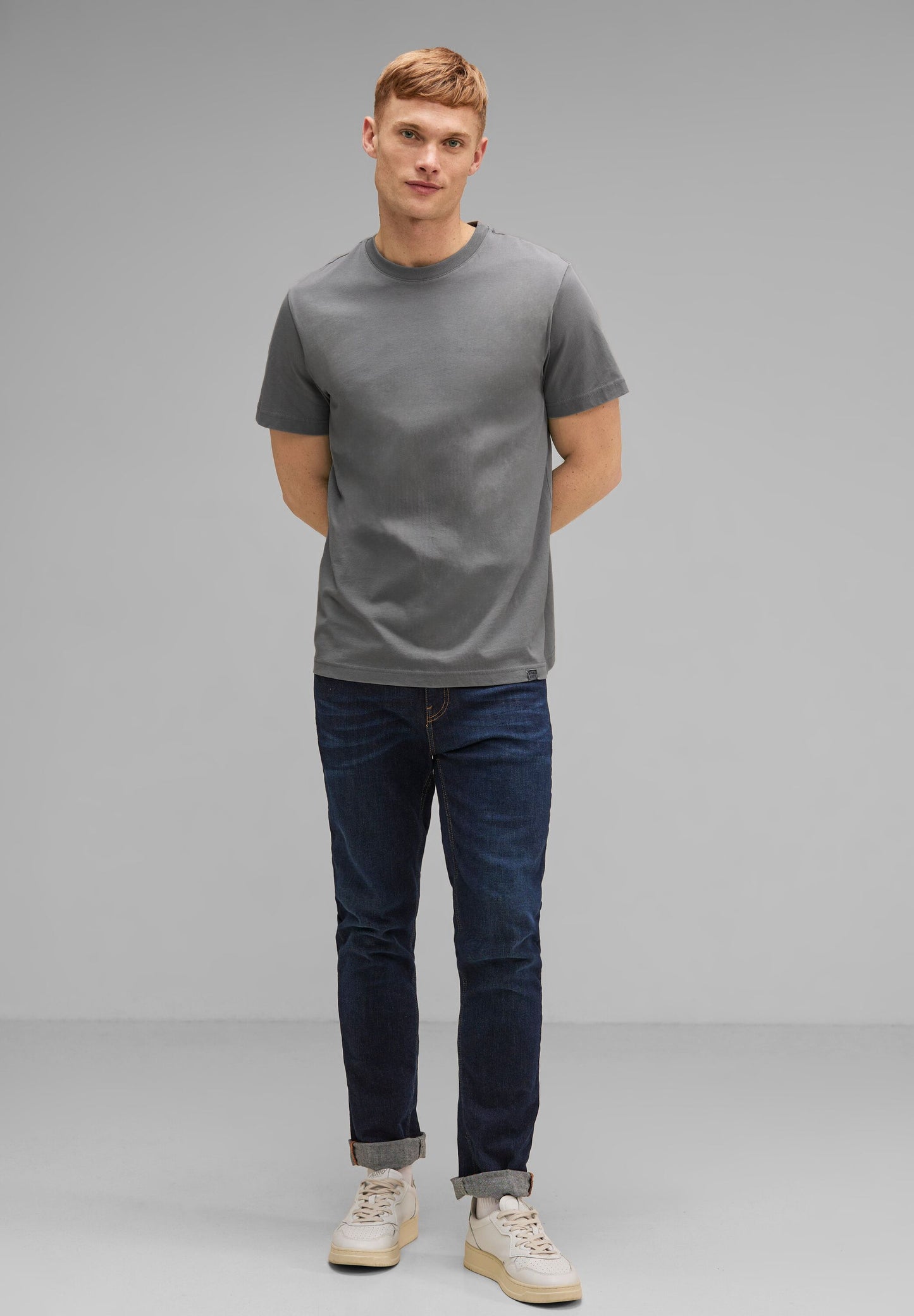Street One MEN - Herren Basic T-Shirt in Unifarbe - light iron grey