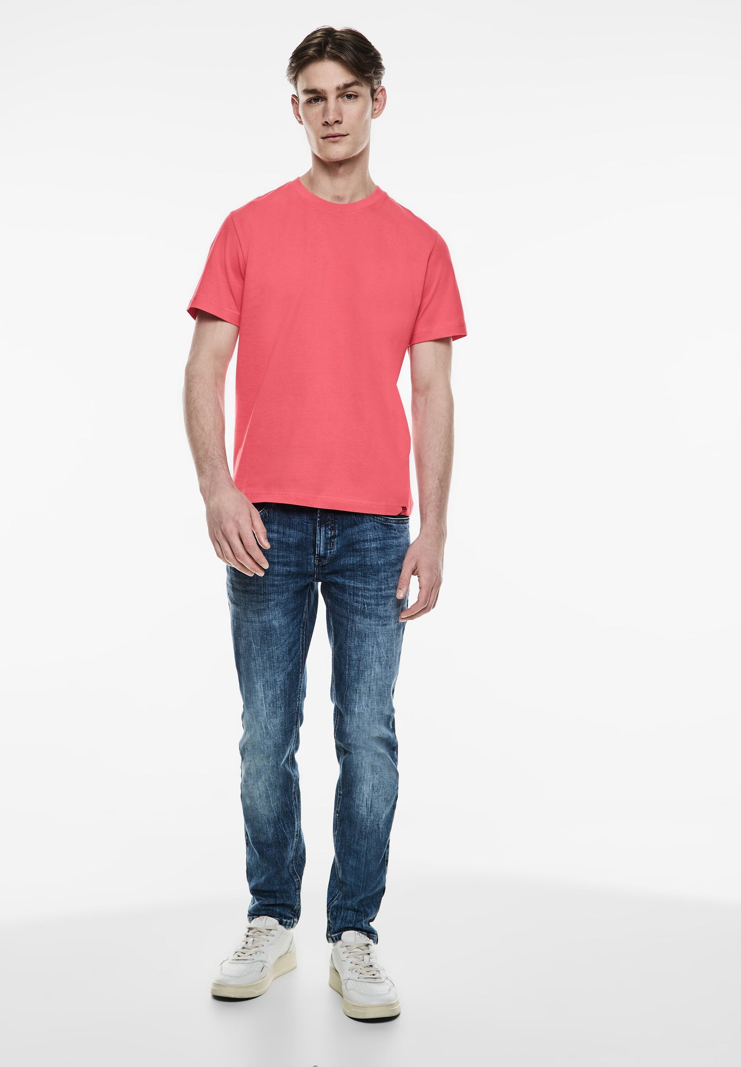 Street One MEN - Herren Basic T-Shirt in Unifarbe - Crab Red