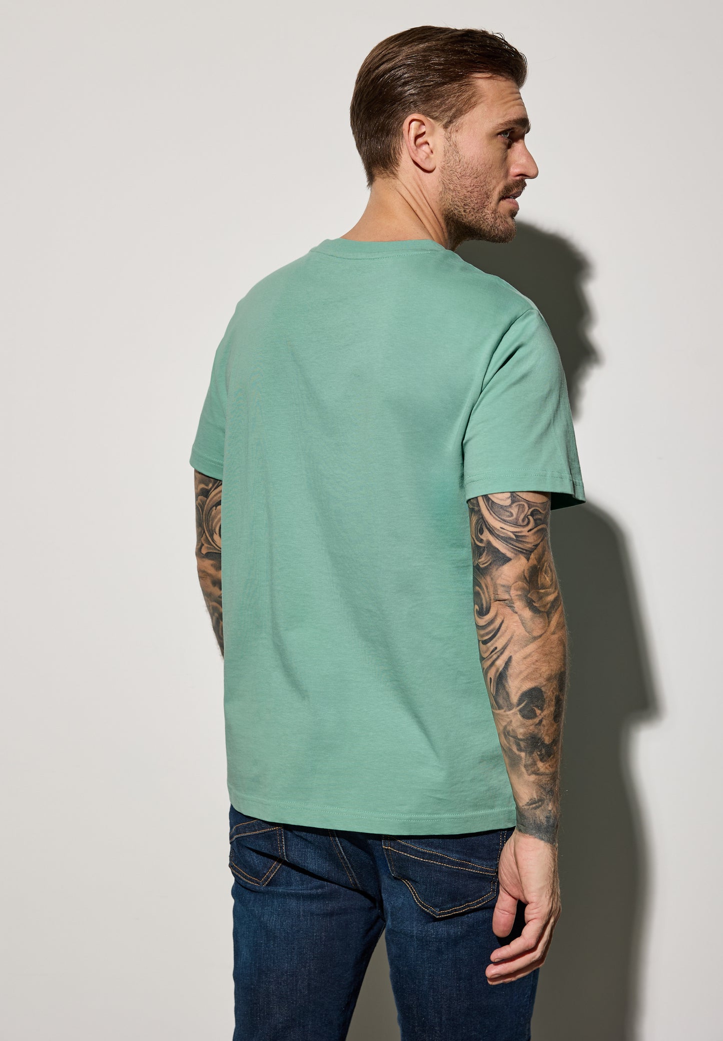 Street One MEN Basic T-Shirt in Unifarbe - Farbe: mint green