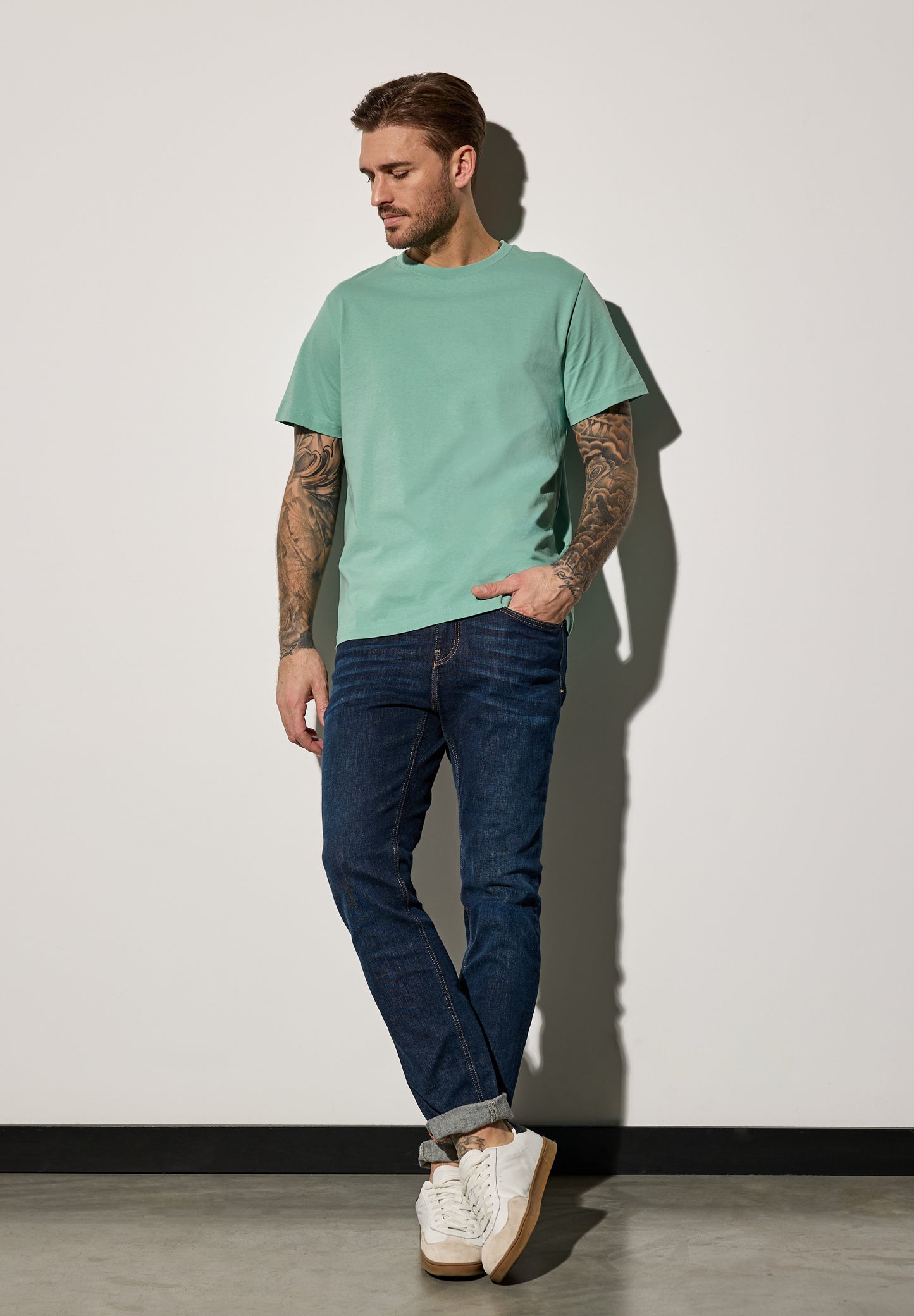 Street One MEN Basic T-Shirt in Unifarbe - Farbe: mint green