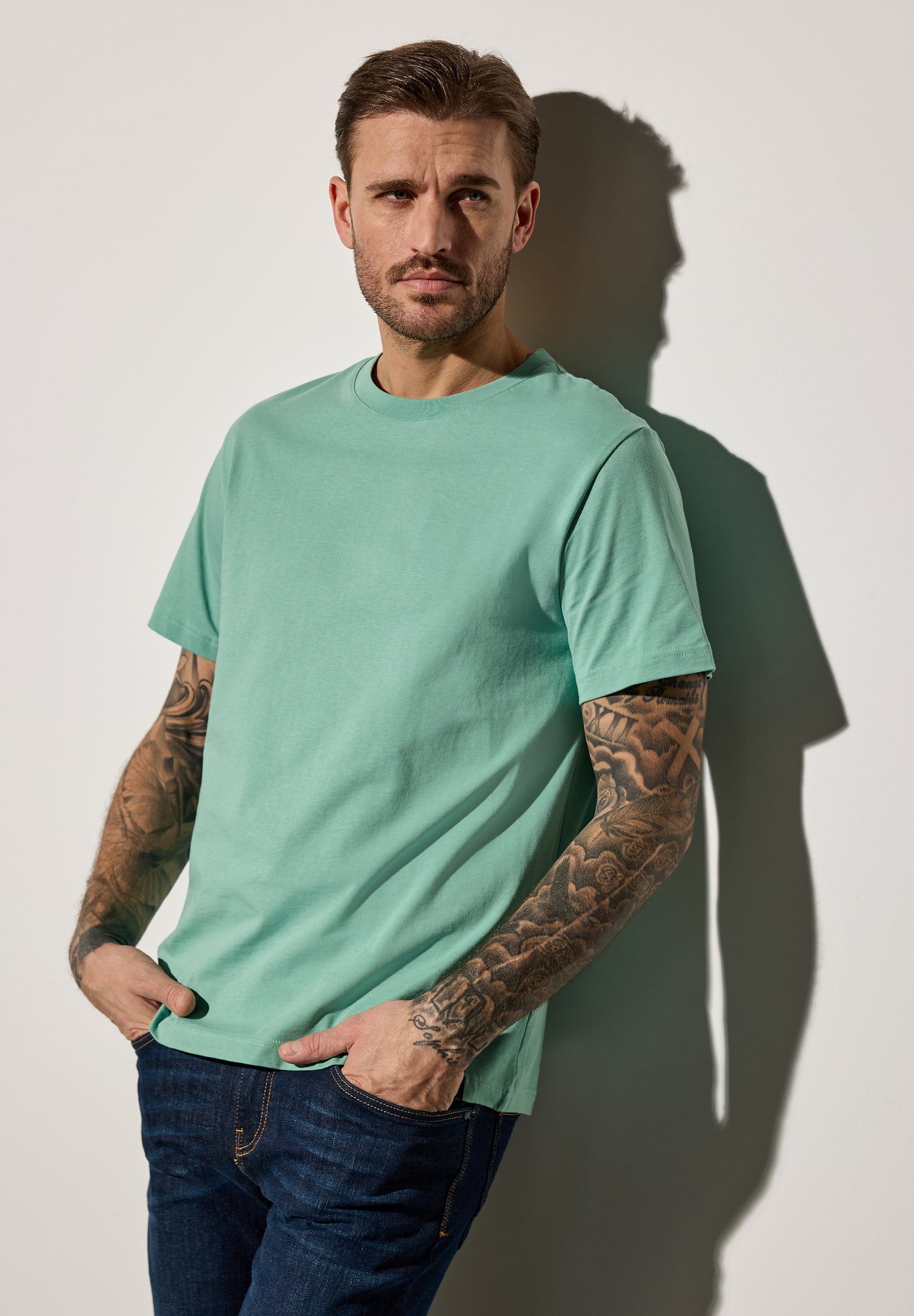 Street One MEN Basic T-Shirt in Unifarbe - Farbe: mint green