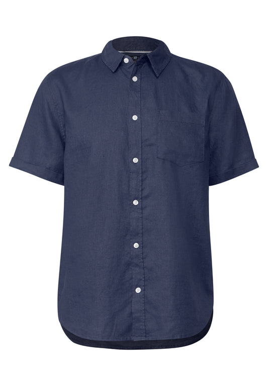 Street One MEN Kurzarmhemd aus Leinen - Farbe: dark blue