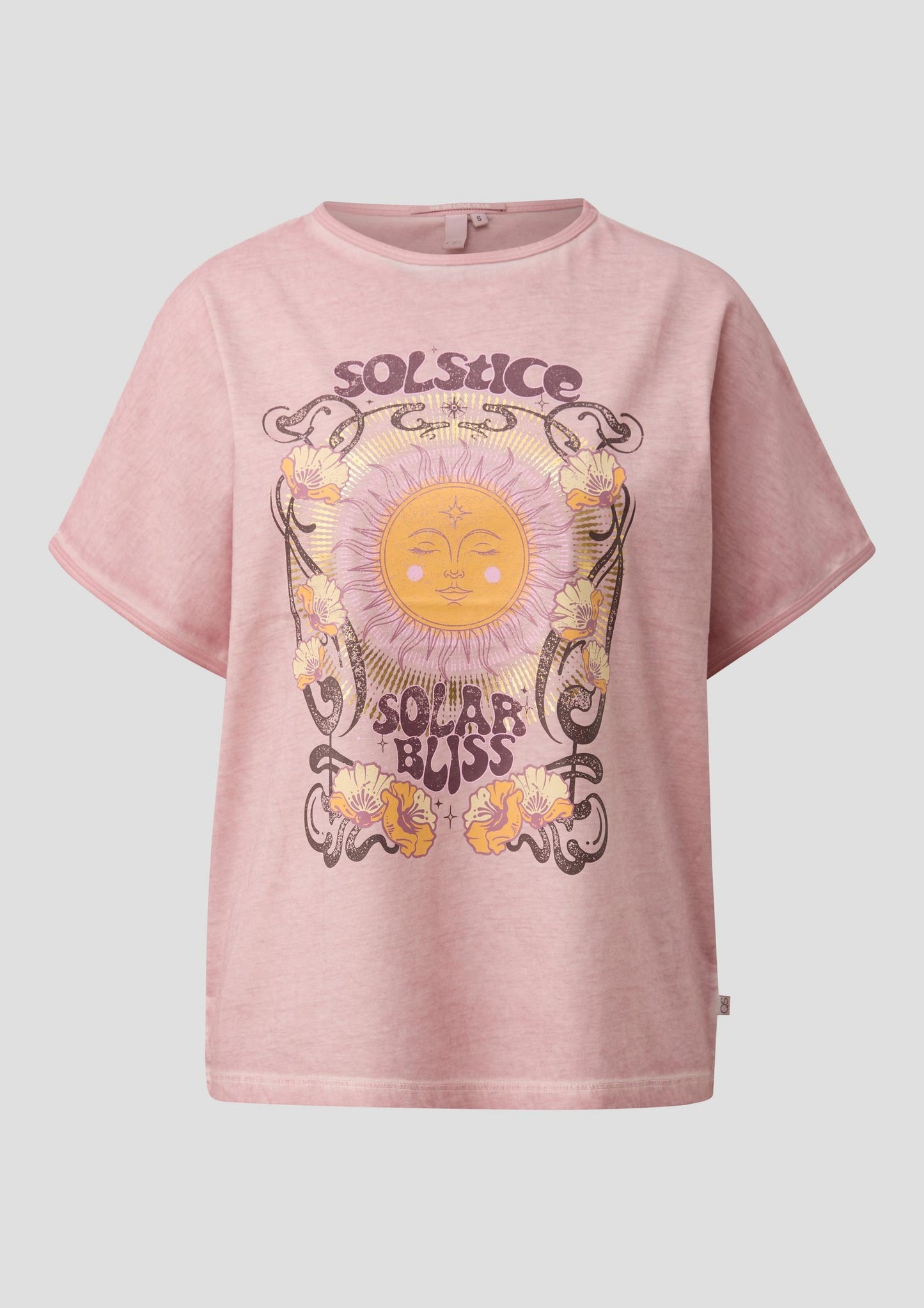 QS - Gewaschenes Print-Shirt mit überschnittener Schulter - Farbe: Rosa