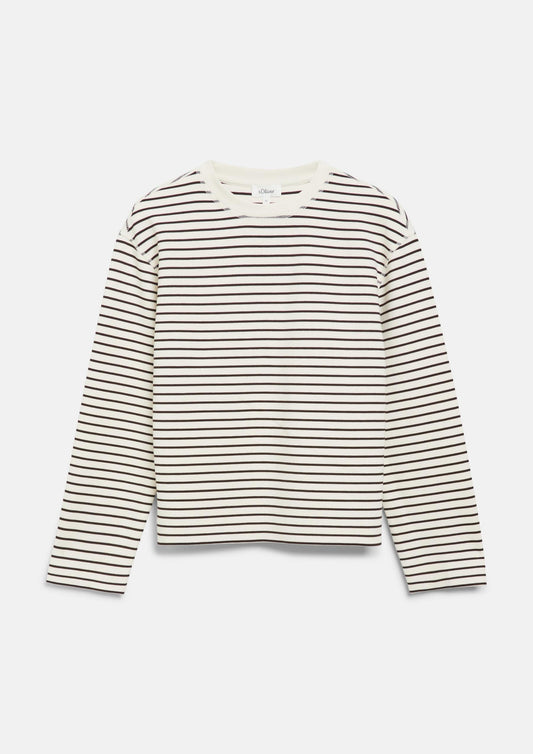 s.Oliver - Scuba-Sweatshirt mit Ringeln im Relaxed Fit - Farbe: Dunkelbraun