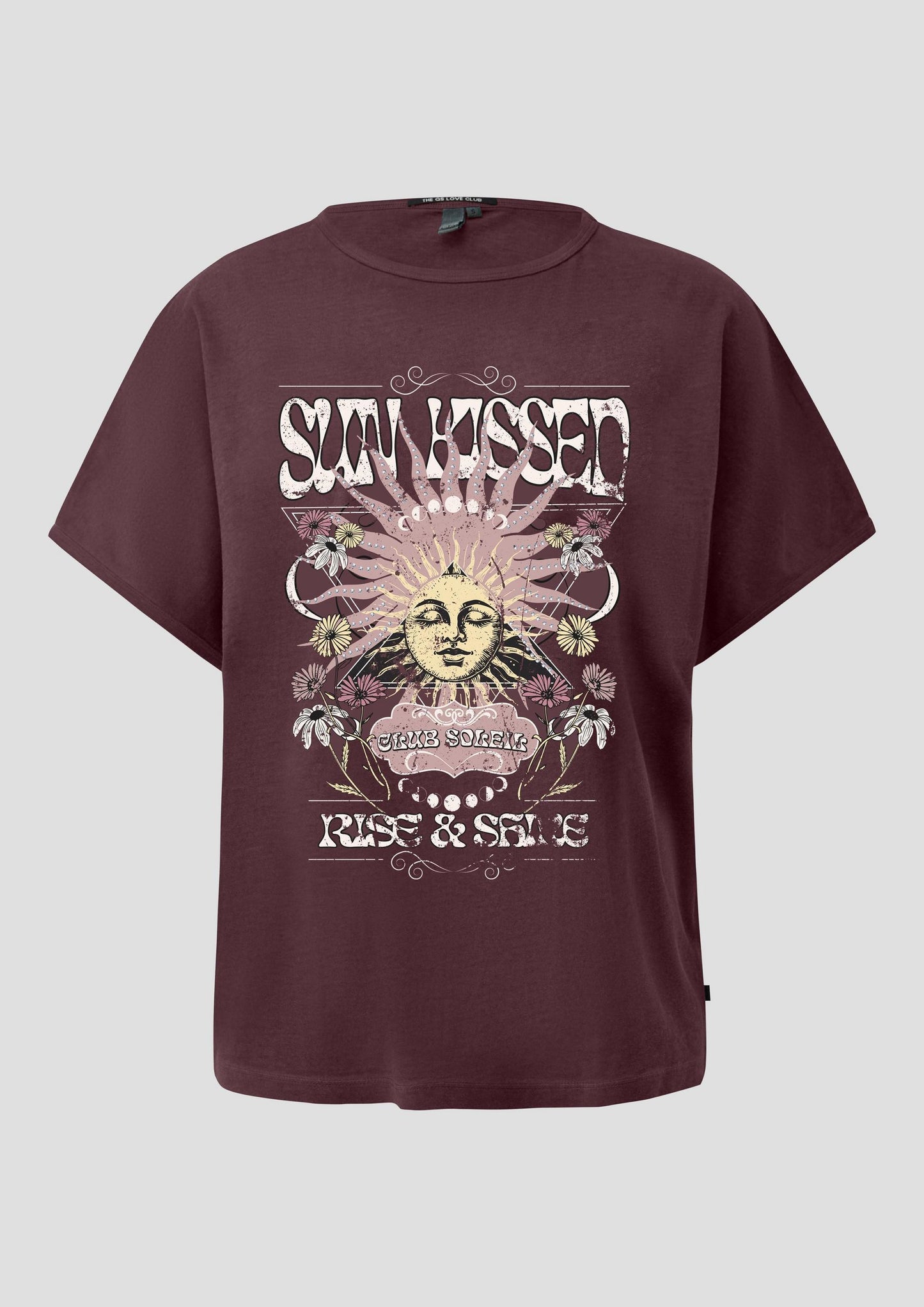 QS - Gewaschenes Print-Shirt mit überschnittener Schulter - Farbe: Bordeaux