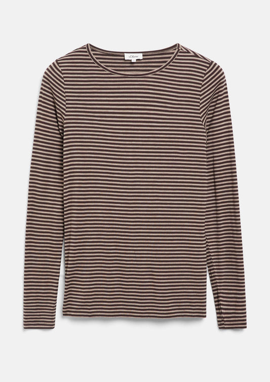 s.Oliver - Langarmshirt im Slim Fit aus weichem Jersey - Farbe: Dunkelbraun