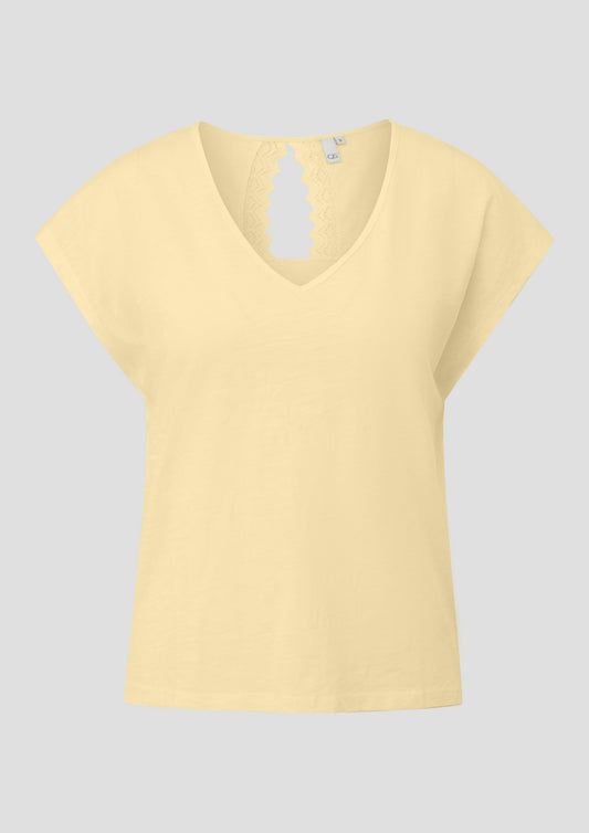 QS - T-Shirt mit Spitzendetail - Farbe: Hellgelb