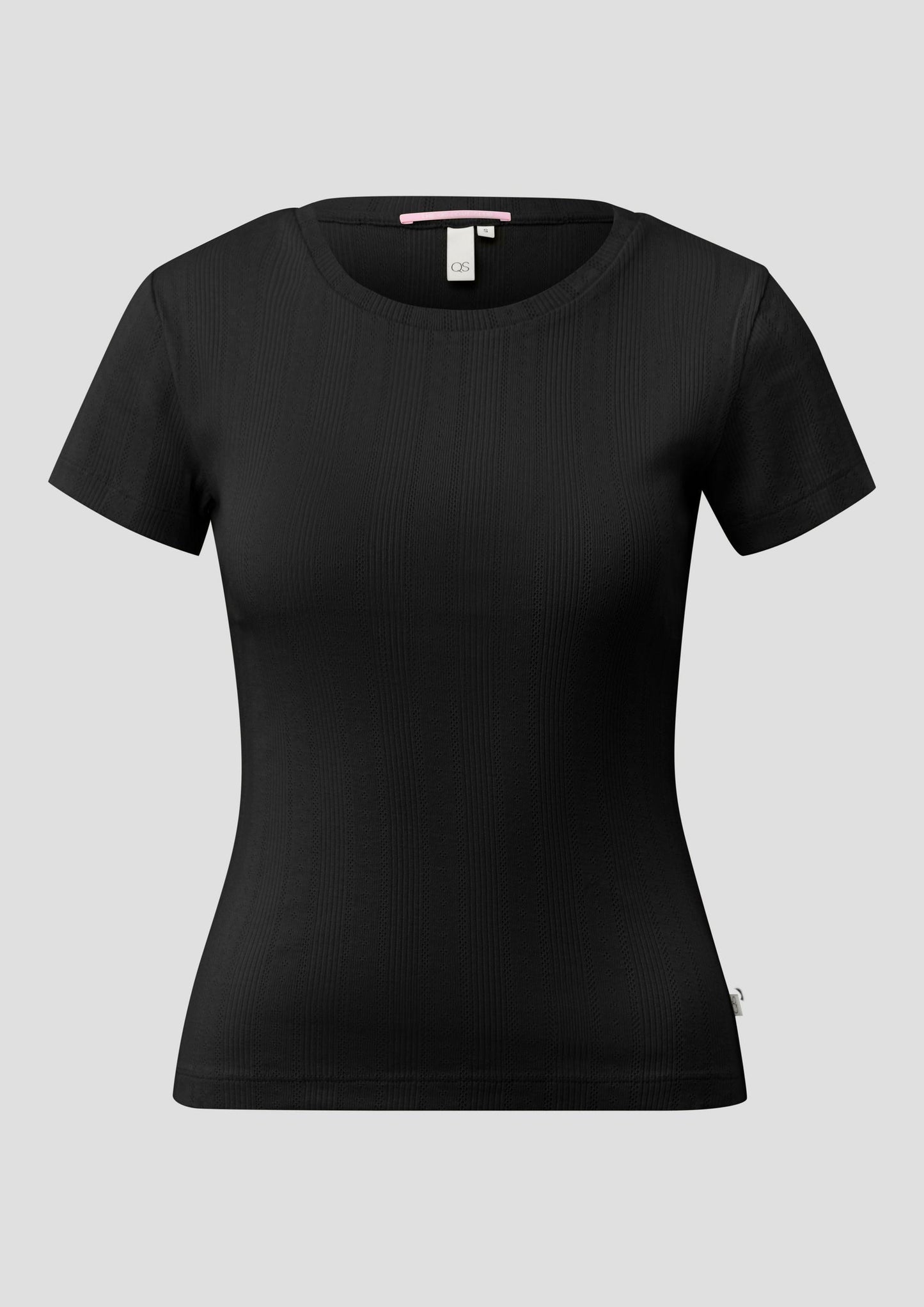 QS - T-Shirt mit Ajourmuster - Farbe: Schwarz