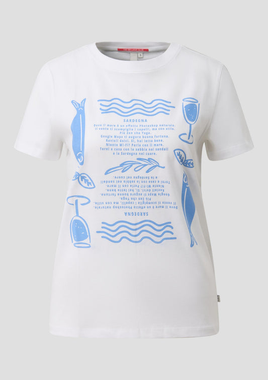 QS - Baumwollshirt mit Frontprint - Farbe: Weiss