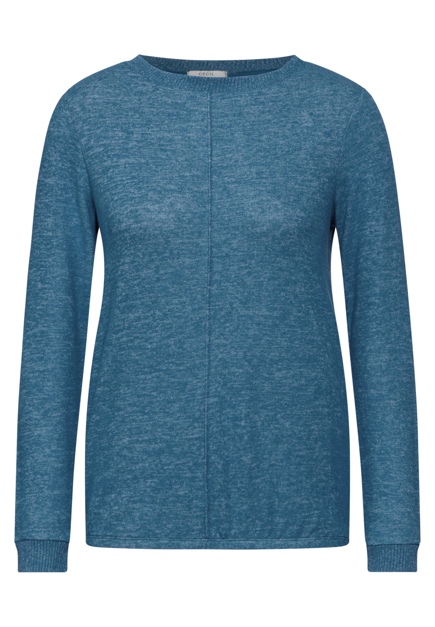 „CECIL Cosy Langarmshirt in aqua melange (Art. Nr.: B32207815911) – modisches Shirt mit Rundhalsausschnitt und elastischem Saum.“

