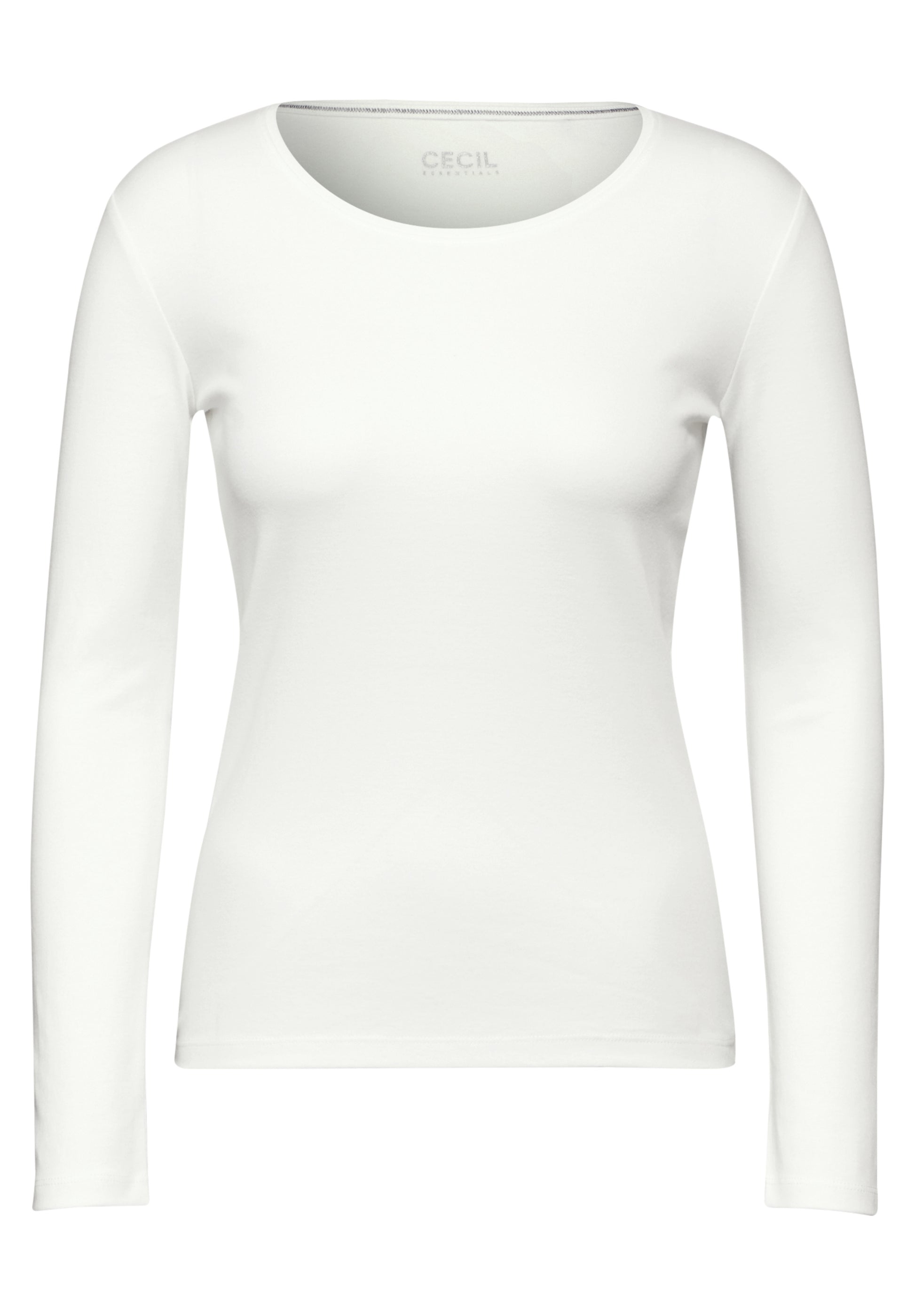 „CECIL Shirt mit Rundhals in vanilla white (Art. Nr.: B32207713474, Style: PIA) – modisches Langarmshirt aus reiner Baumwolle.“

