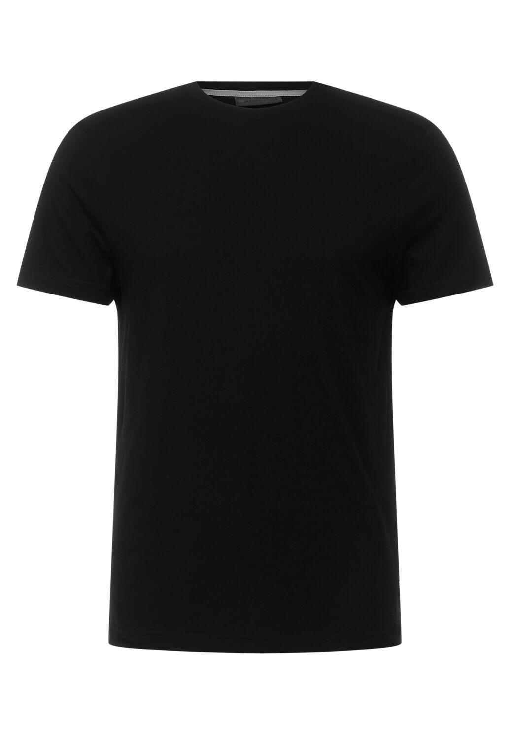 Street One MEN - Herren Basic T-Shirt in Unifarbe - Black