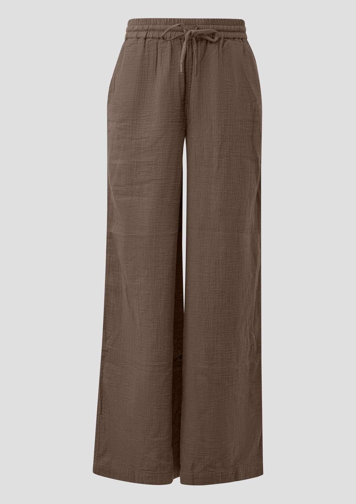 QS - Musselin Hose mit weitem Bein und Elastikbund - Farbe: Dunkelbraun