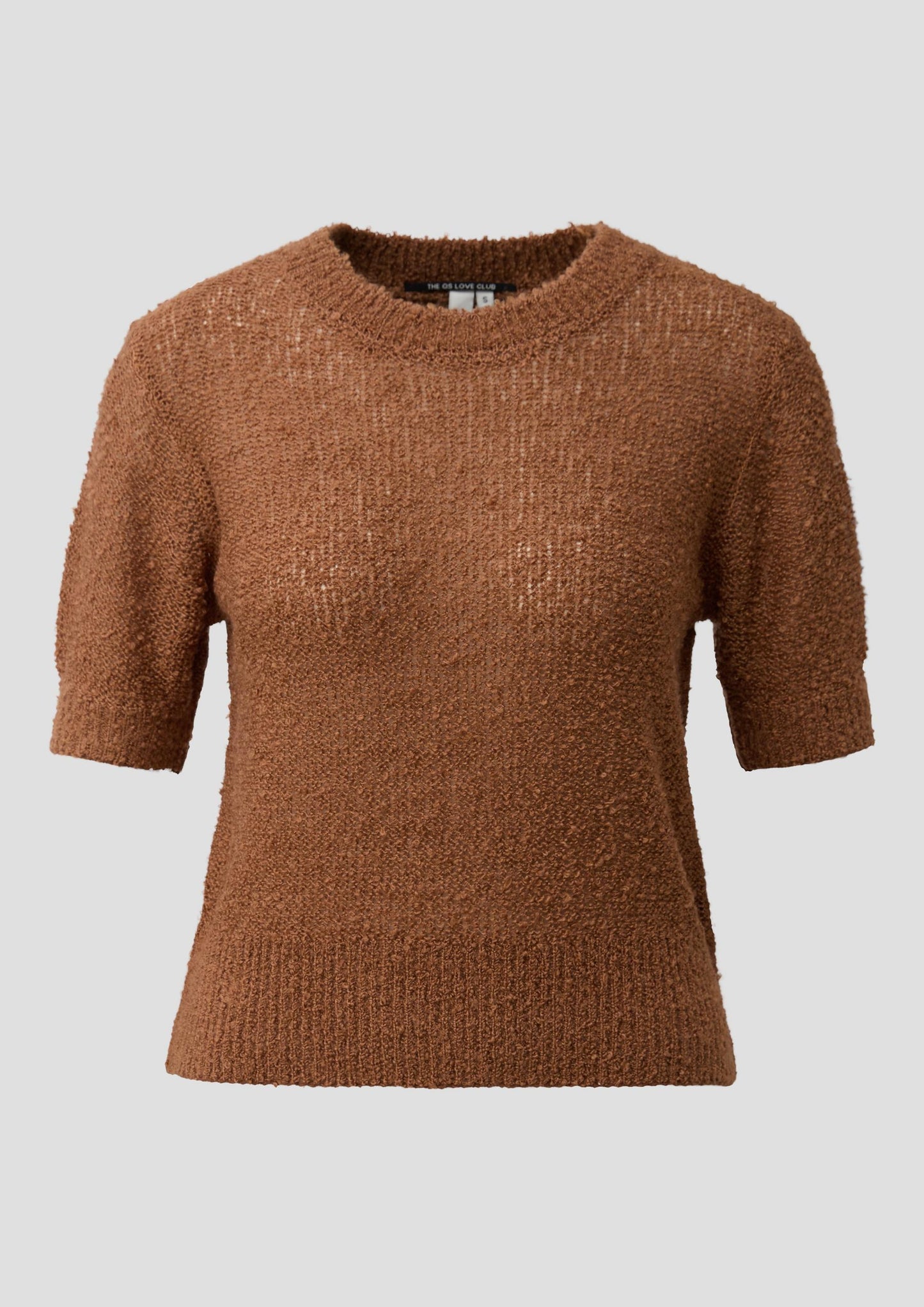 QS - Kurzarm-Pullover in Bouclé-Optik - Farbe: Mokka