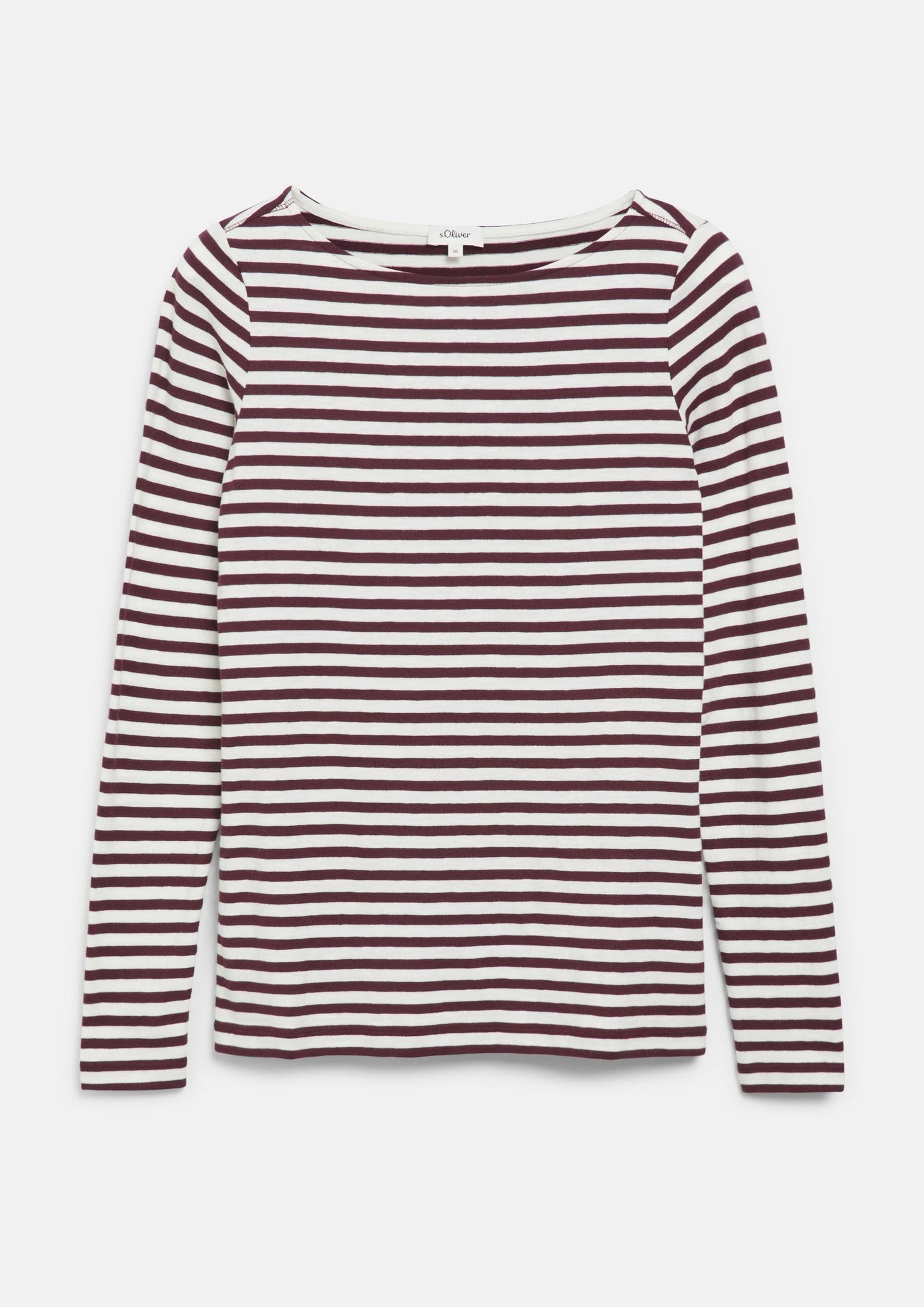 s.Oliver - Gestreiftes Langarmshirt aus Flammgarn mit U-Boot-Ausschnitt - Farbe: Bordeaux