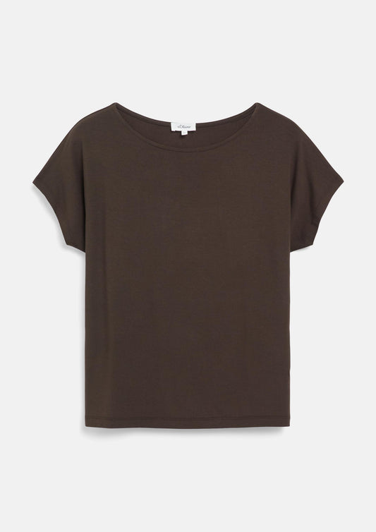s.Oliver - Fließendes Jersey-Shirt mit überschnittenen Schultern - Farbe: Dunkelbraun