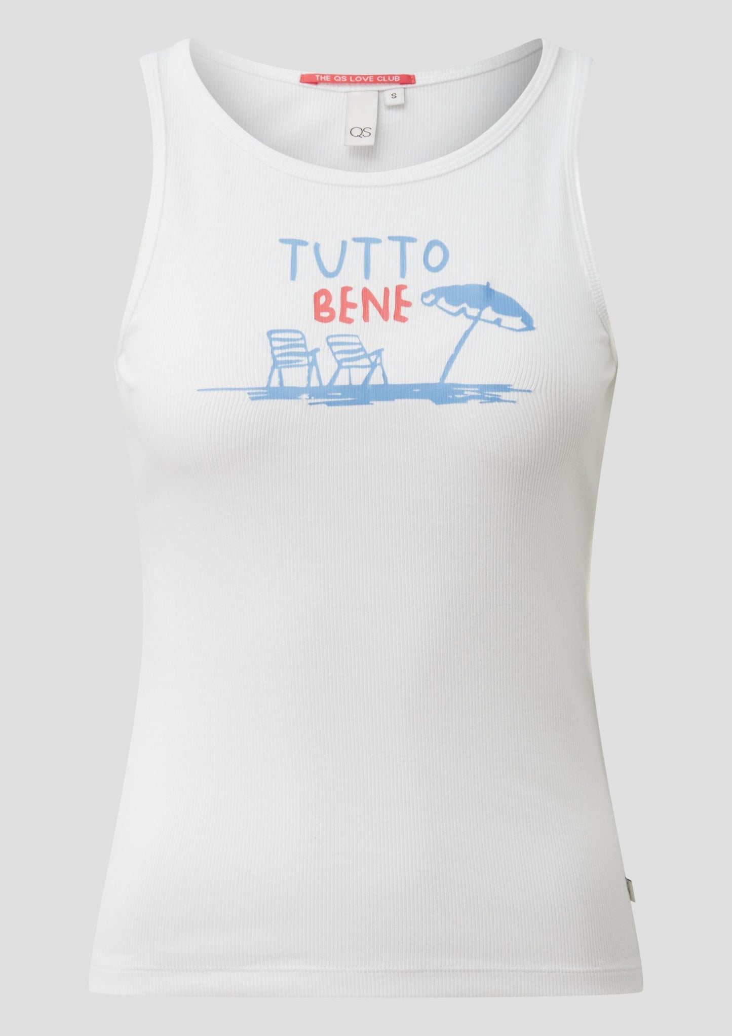 QS - Geripptes Tanktop mit Print - Farbe: Weiss