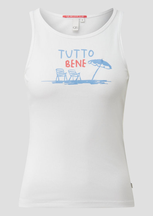 QS - Geripptes Tanktop mit Print - Farbe: Weiss