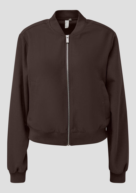 QS - Leichte Blousonjacke mit Rippbündchen - Farbe: Dunkelbraun