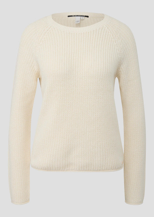 QS - Pullover mit Rippstruktur und Rollkanten - Farbe: Creme