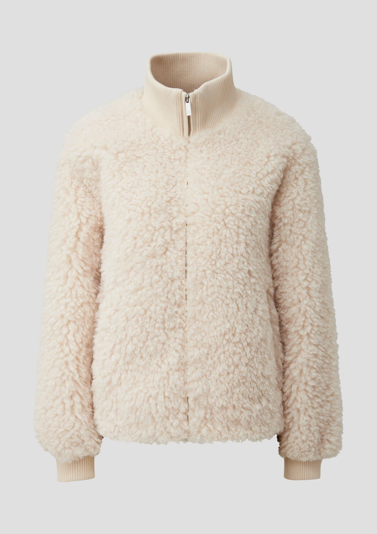 QS - Jacke in Felloptik mit Strickkragen - Farbe: Beige beige