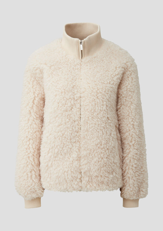 QS - Jacke in Felloptik mit Strickkragen - Farbe: Beige beige