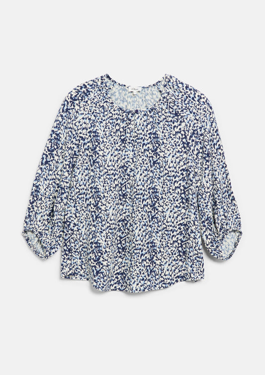 s.Oliver - Bluse im Relaxed Fit mit All-over-Print - Farbe: Beige/Blau beige, blau