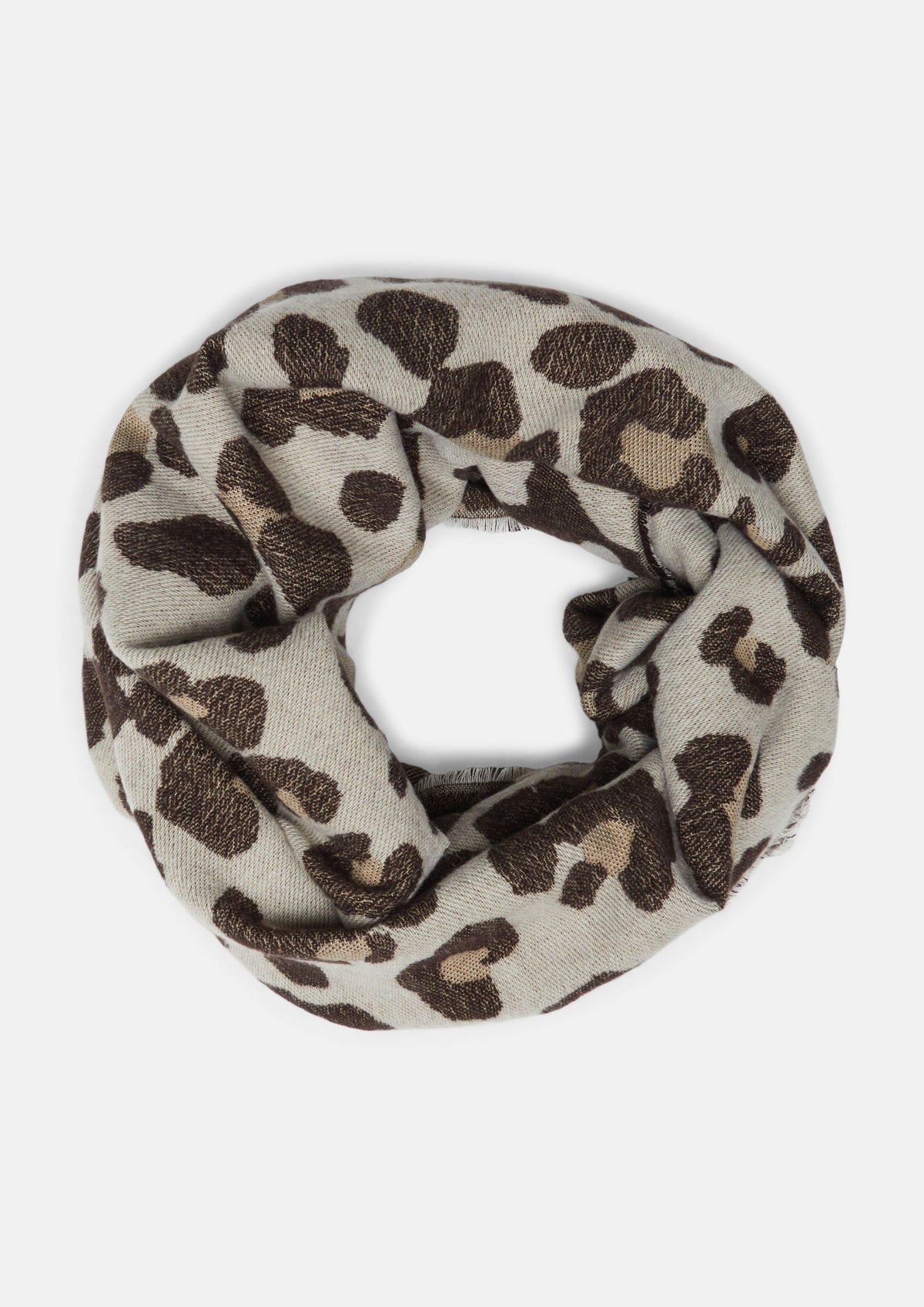 s.Oliver - Loop-Schal mit Leo-Muster und Jacquard-Artwork - Farbe: Beige, mehrfarbig beige, mehrfarbig