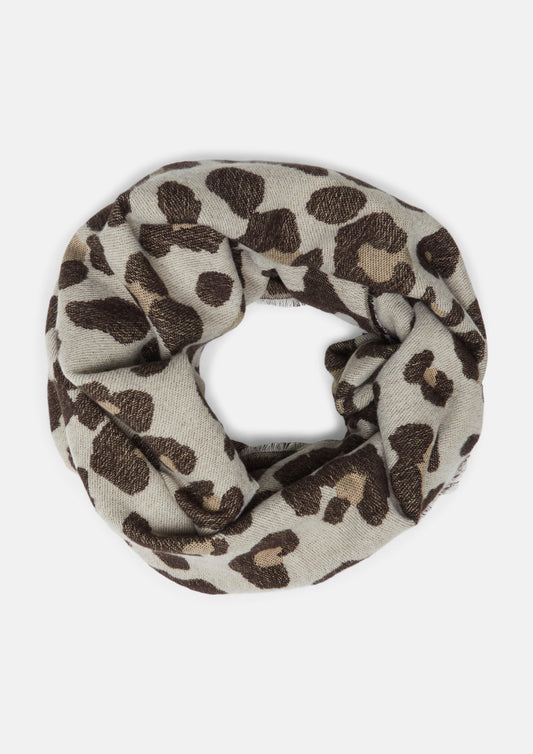 s.Oliver - Loop-Schal mit Leo-Muster und Jacquard-Artwork - Farbe: Beige, mehrfarbig beige, mehrfarbig