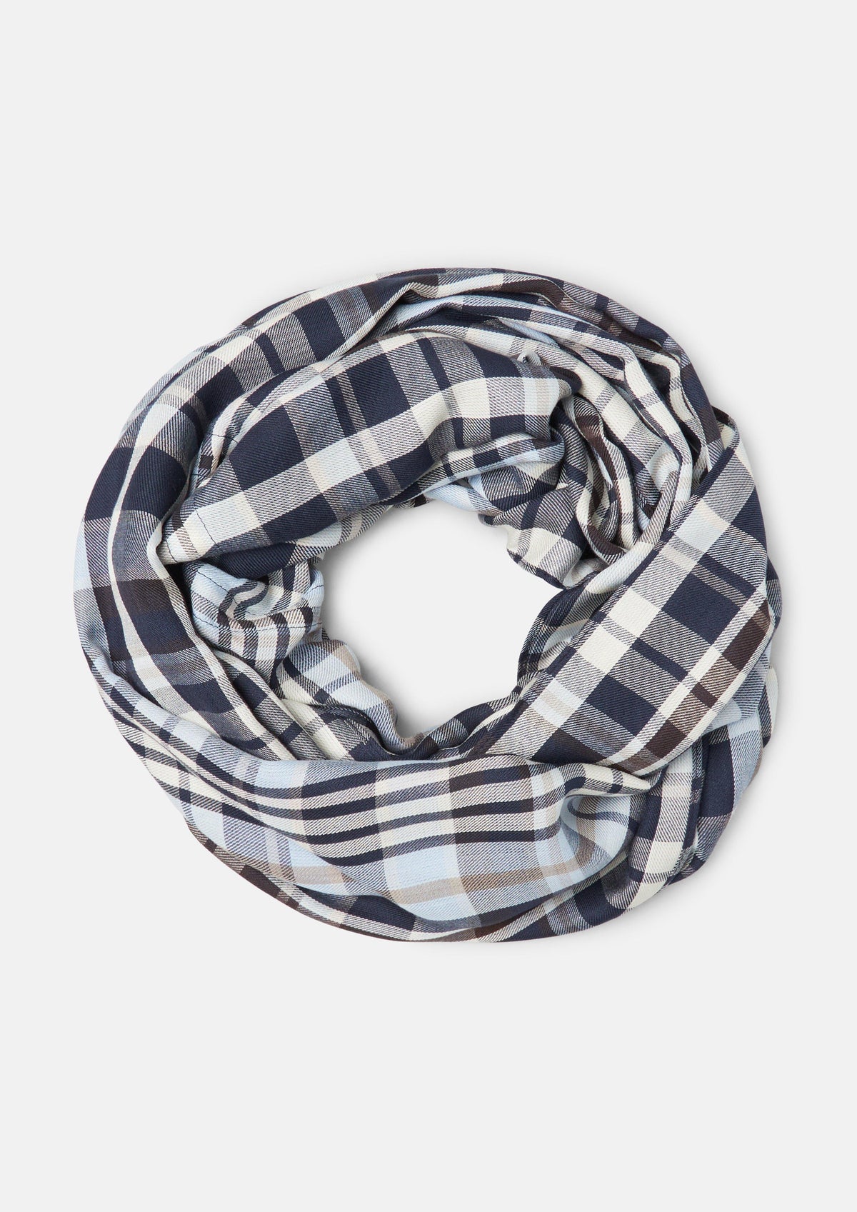 s.Oliver - Loop-Schal mit Karo-Muster - Farbe: Blau, Creme, mehrfarbig blau, creme, mehrfarbig