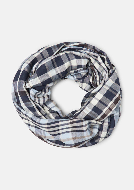 s.Oliver - Loop-Schal mit Karo-Muster - Farbe: Blau, Creme, mehrfarbig blau, creme, mehrfarbig
