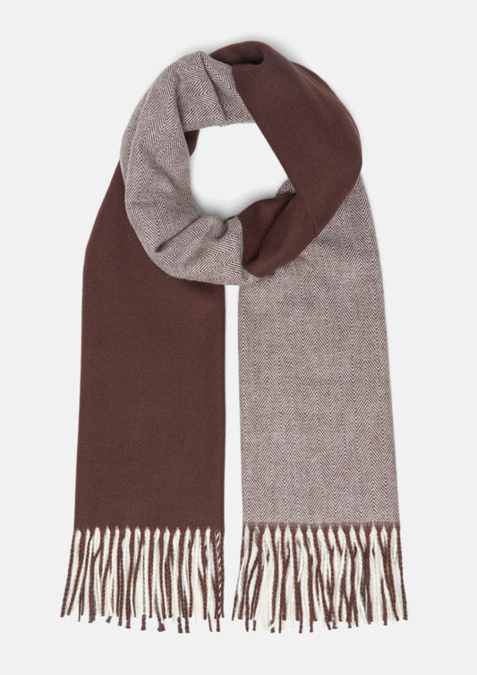 s.Oliver - Bicolor-Schal mit Fransen und Artwork - Farbe: Braun braun