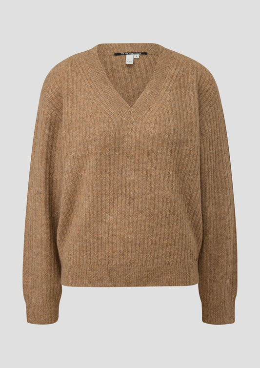 QS - Pullover mit Rippstruktur in Melange-Optik - Farbe: Braun braun