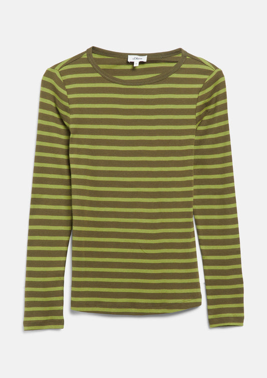 s.Oliver - Gestreiftes Longsleeve / Slim Fit - Farbe: Olive, Braun olive, braun