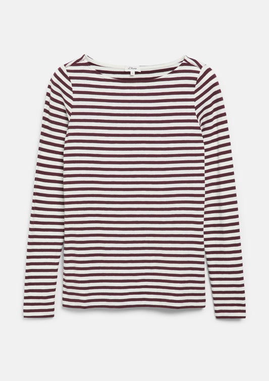 s.Oliver - Gestreiftes Flammgarn-Langarmshirt mit U-Boot-Ausschnitt - Farbe: Beige/Rot beige, rot