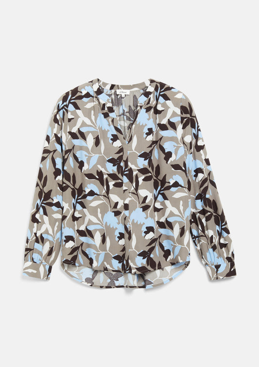 s.Oliver - Bluse mit All-over-Print und Raffung - Farbe: Grau grau