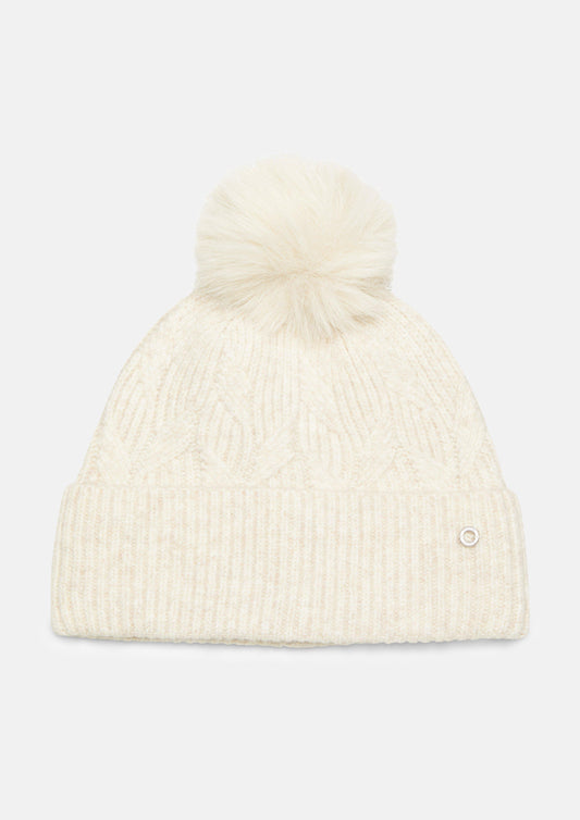 s.Oliver - Mütze mit Zopfmuster und Fleece-Futter - Farbe: Beige beige