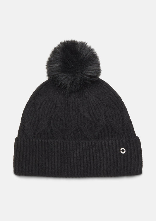 s.Oliver - Mütze mit Zopfmuster und Fleece-Futter - Farbe: Schwarz schwarz