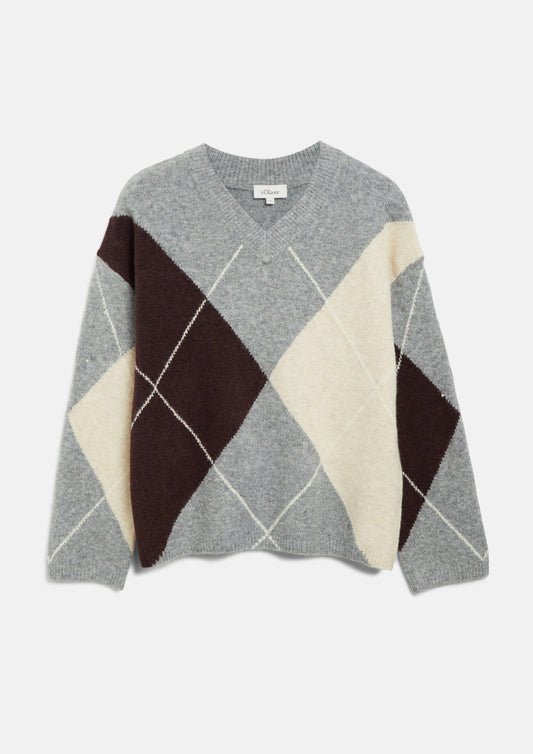 s.Oliver - Argyle-Pullover / Regular Fit - Farbe: Grau, mehrfarbig grau, mehrfarbig