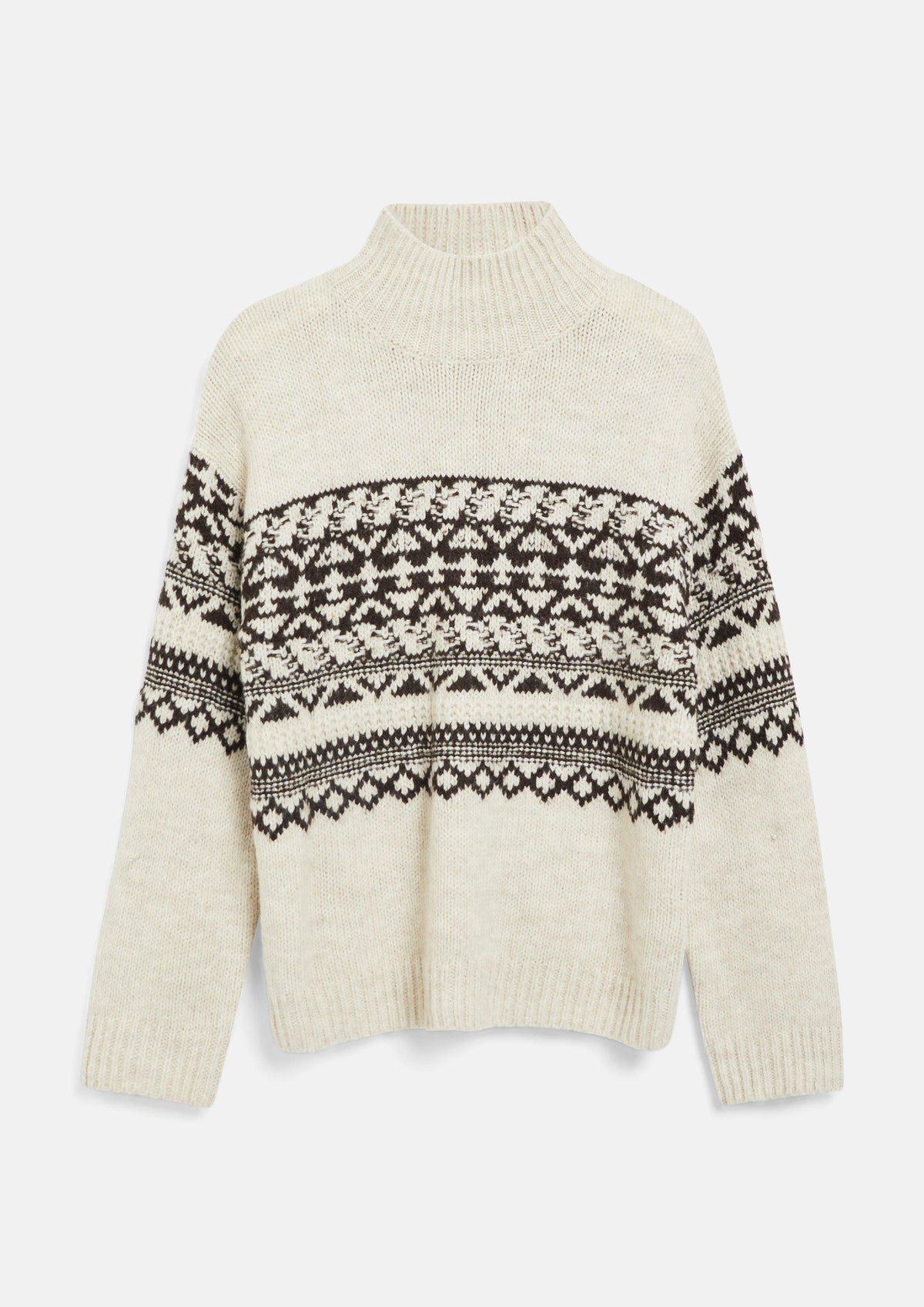 s.Oliver - Alpakamix-Pullover mit Norwegermuster - Farbe: Beige/Schwarz beige, schwarz