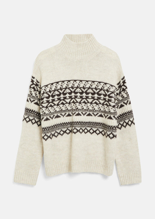 s.Oliver - Alpakamix-Pullover mit Norwegermuster - Farbe: Beige/Schwarz beige, schwarz
