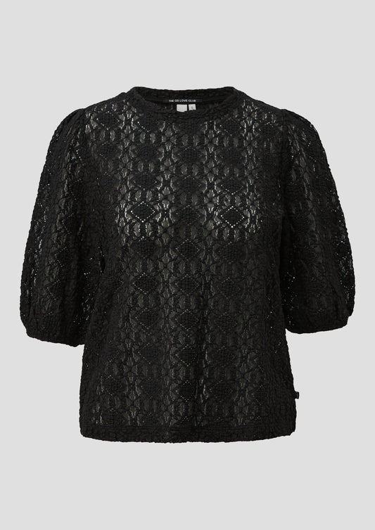 QS - Leicht transparentes Shirt aus elastischer Spitze - Farbe: Schwarz schwarz
