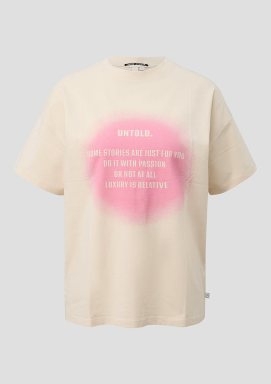 QS - Boyfriend-Shirt mit Frontprint - Farbe: Beige beige