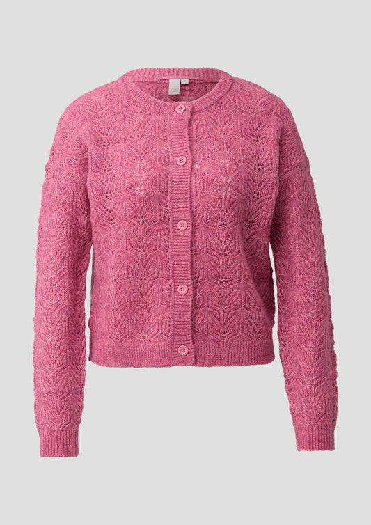 QS - Flauschige Ajour-Strickjacke - Farbe: Pink pink