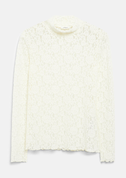 s.Oliver - Langarmshirt aus Spitze mit Stehkragen - Farbe: Creme creme