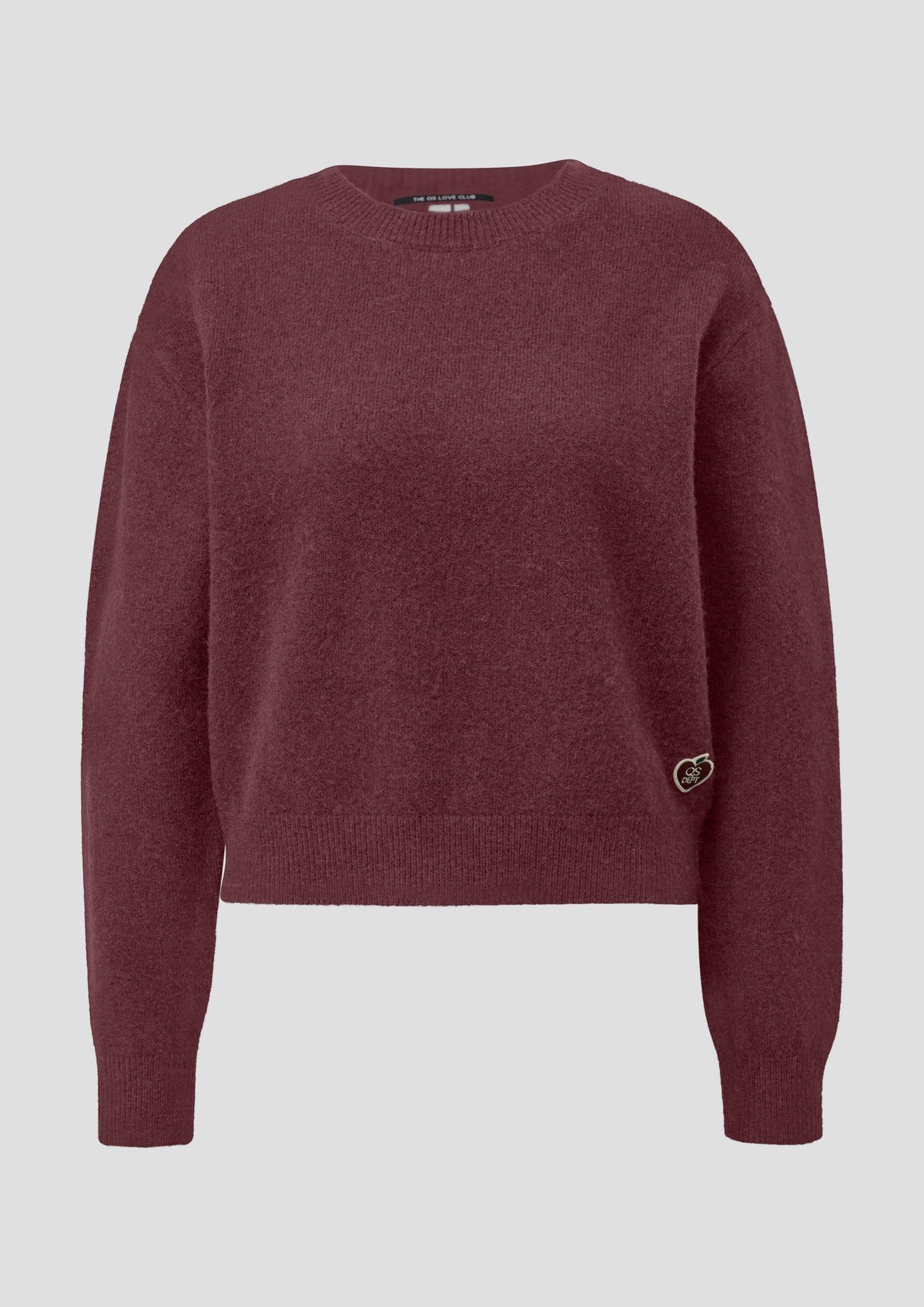 QS - Softer Rundhalspullover mit Logo-Patch - Farbe: Rot rot